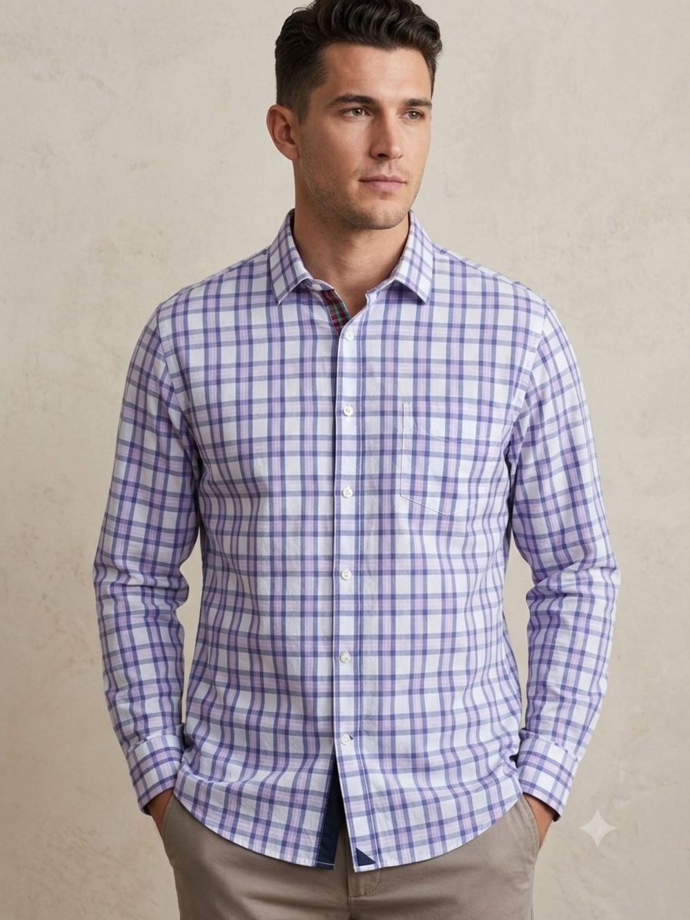 UNTUCKit Plaid Long Sleeve Button Down Shirt Size XXL Purple Blue White Casual